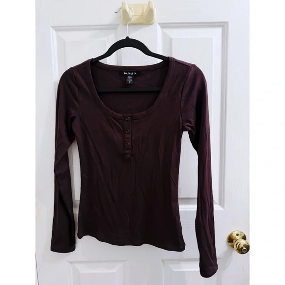 Athleta Signature Rib Henley 3/4 Sleeve Top in Truffle - Picture 2 of 5